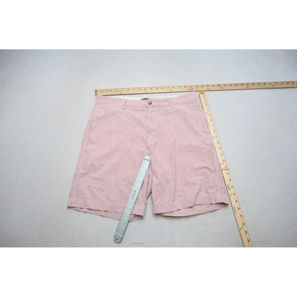 Chaps Shorts Mens 34 Red White Striped Seersucker Cotton Casual Excellent